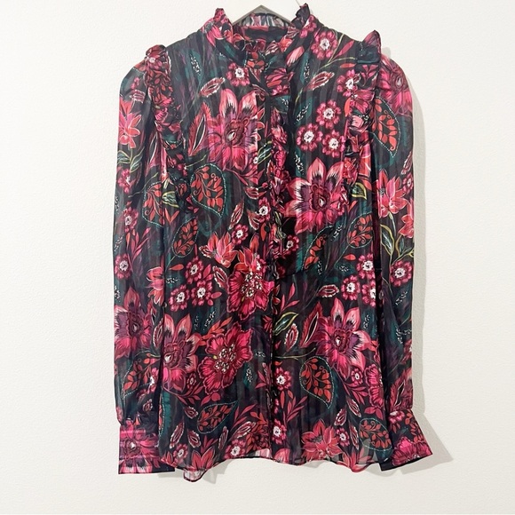 REVOLVE X DIVINE HERITAGE BIB FRONT WITH RUFFLE BLOUSE Top Pink Medium M - Picture 2 of 7